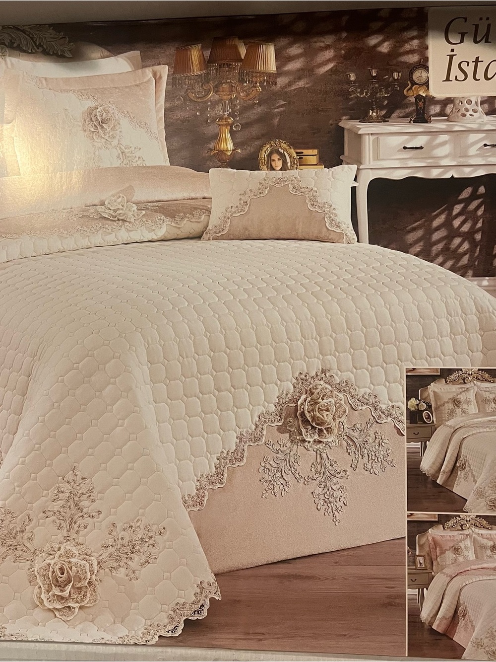 Luxury Cream Embroidered Floral Quilt Set - Elegant Home Bedding
